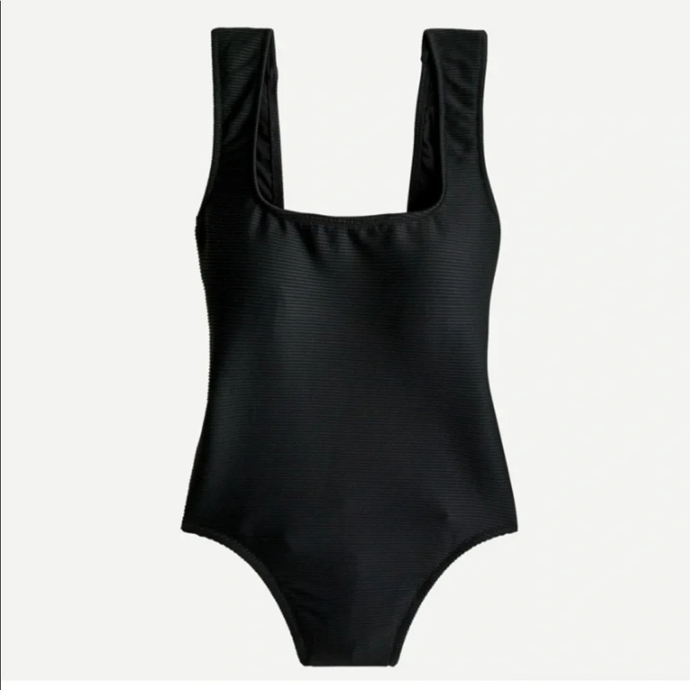 NWT J. Crew Size 24 Black Rib Square Neck One Piece Swimsuit AU931